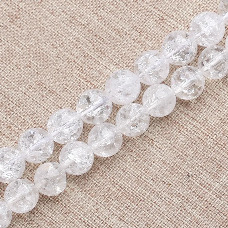 

A Strand Natural White Clear Crystal Round Cracked Loose Beads 4 6 8 10 12 14mm