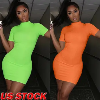 

2019 New fashion turtleneck Women Sexy Bodycon Short Sleeve Solid Clubwear Party Casual Elegant holiday Mini Dress