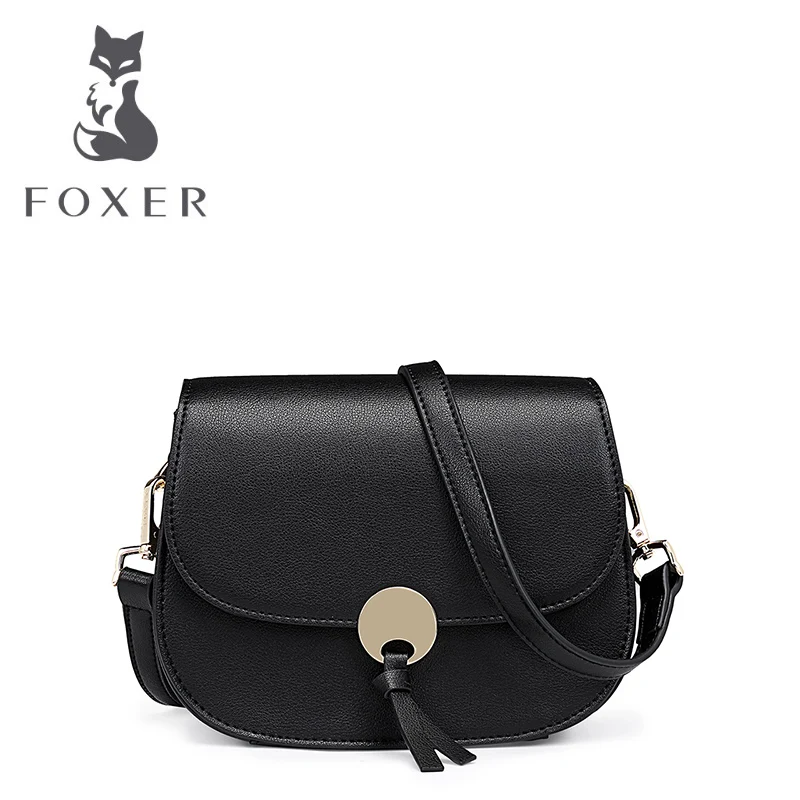 

FOXER Women Leather Shoulder Bag Ladies Messenger Bags Summer Clutch Small Flap Candy Colors Saddle Bag Cross Body