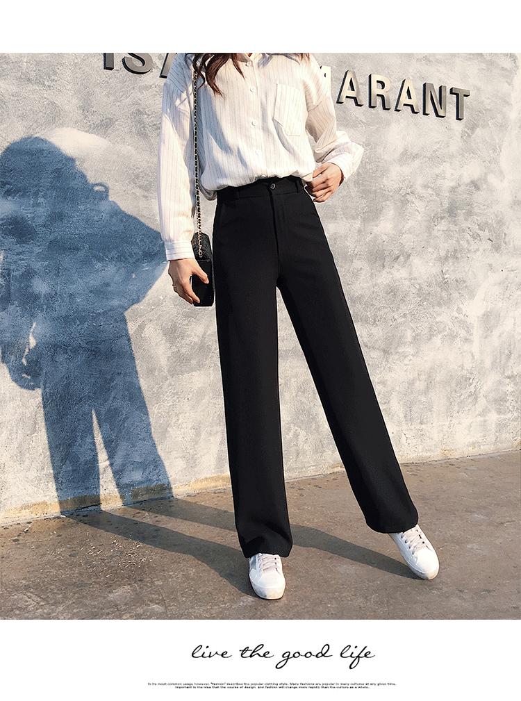Горячая Распродажа 2019 корейские женщины моды Высокая талия брюки в деловом стиле женские черные широкие брюки тонкие формальные костюмы