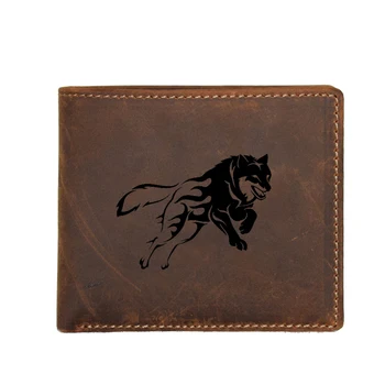 

Engraved Picture Wolf Wallets Men Small Coin Purses RFID Blocking Card ID Holders Purse Real Leather Men Short Wallets