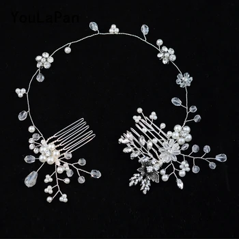 

YouLaPan Wedding Combs Pearls Bridal Tiara Wedding Hair Accessories clear crystal Wedding Hair Jewelry Double Hair Comb HP24