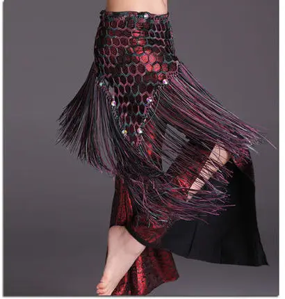 Шарф для танца живота, многоцветная Одежда для танцев, набедренный шарф, пояс, тянущаяся Длинная кисточка, вязаные треугольные шали, ручная вязка крючком для женщин - Цвет: Deep purple