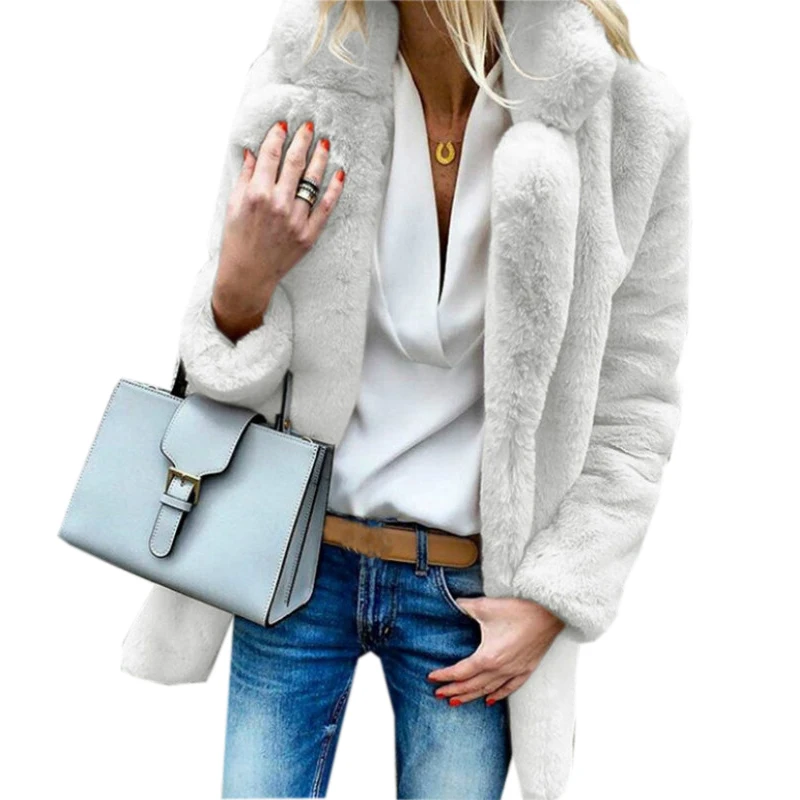 Streetwear Women Coat Shaggy Blends Warm Winter Plush Teddy Wool Party Female Plus Size Open Stitch Overcoat Solid Outwear M0289 Streetwear Women Coat Shaggy Blends Warm Winter Plush Teddy Wool Party Female Plus Size Open Stitch Overcoat Solid Outwear M0289