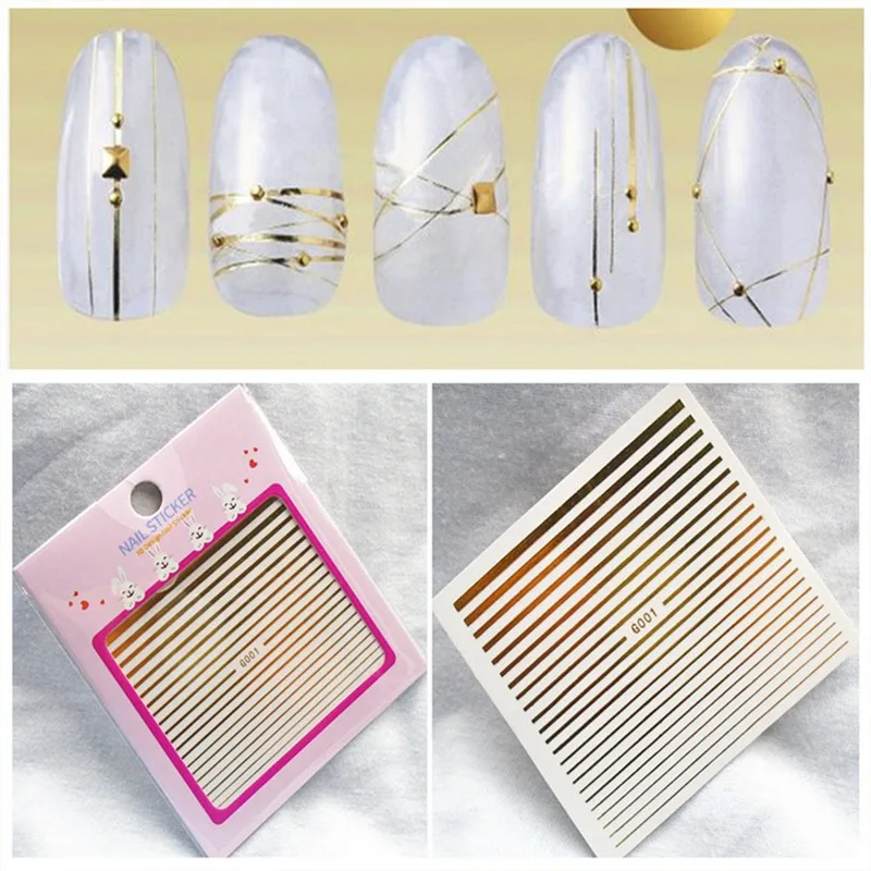 

1 Sheet Gold Curve Stripe Lines 3d Nail Sticker Adhesive Striping Tape Sticker Decals Tips Manicure Nail Art Decals