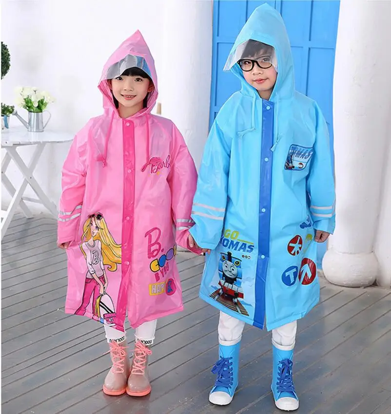 12.Waterproof raincoat kids girls boys with schoolbag Thicken Long rain jacket for children Super waterproof cap rain coat rainwear