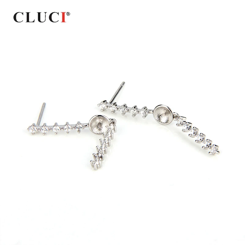 

CLUCI 925 Sterling Silver Straight Earrings Women Fine Jewelry Pearl Earrrings Mounting Silver 925 Earrings for Women SE030SB