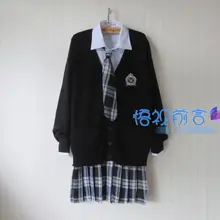 Плюс Размеры элегантный дизайн JK школьная Униформа черный свитер кардиган пиджак Harajuku Японская школьная униформа, свитер+ рубашка+ галстук-бабочка+ юбка
