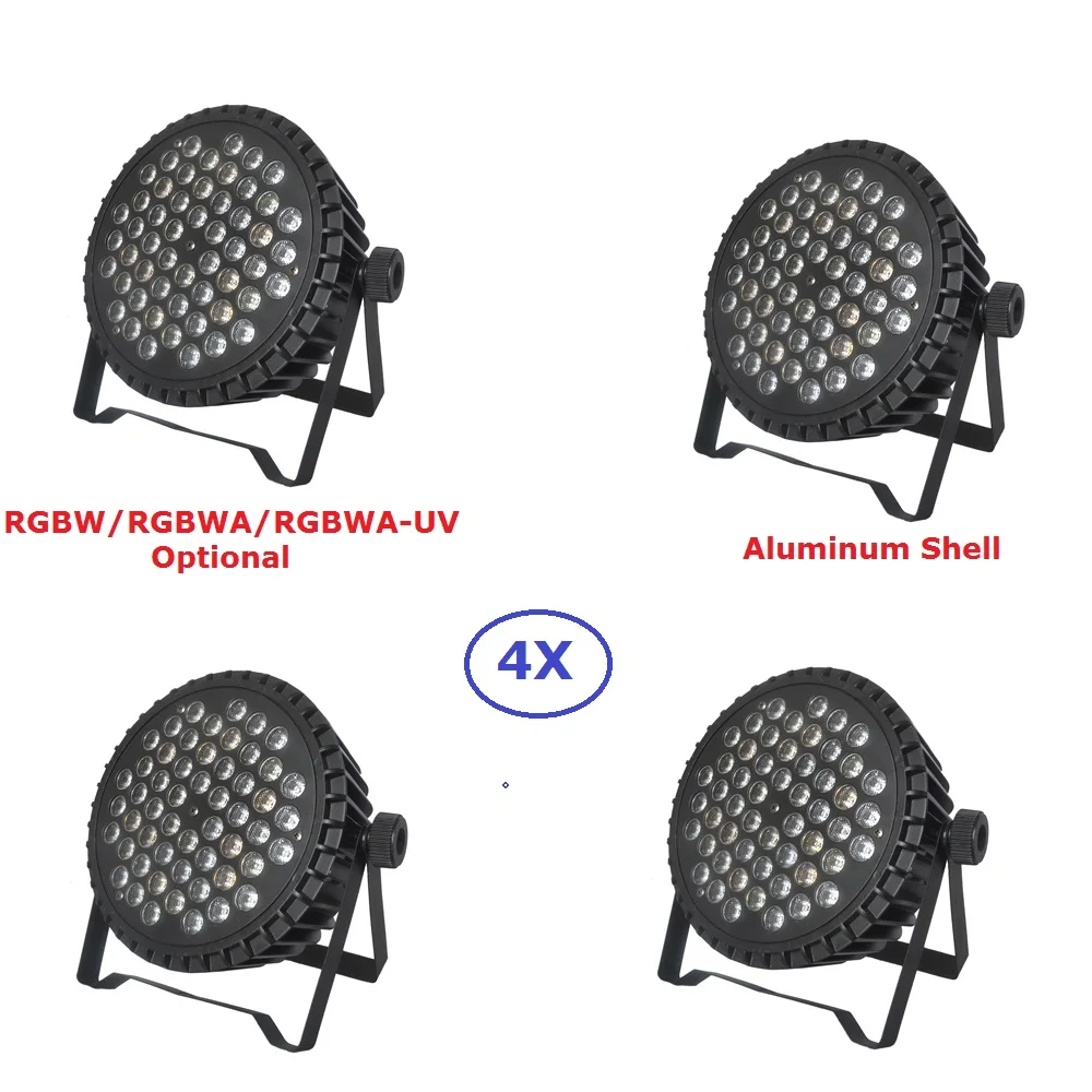 4Pcs/Lot Aluminum Alloy Par 54X3W RGBW/RGBWA/RGBWA-UV LED Flat Lights DMX 8/9 CH Dj Disco Lighting Shows Equipments | Лампы и