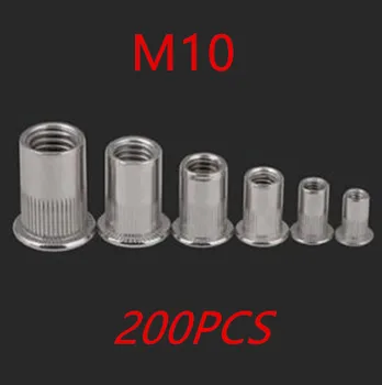 

200pcs/lot M10 Metric Thread 304 Stainless Steel Flat Head Rivet Nut Rivnut Inserts Nut