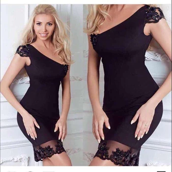 

Elegant Newest One Shoulder Black Bandage Dress Celebrity Night Out Print Beads 2019 Solid Summer Bodycon Vestidos Clubwear