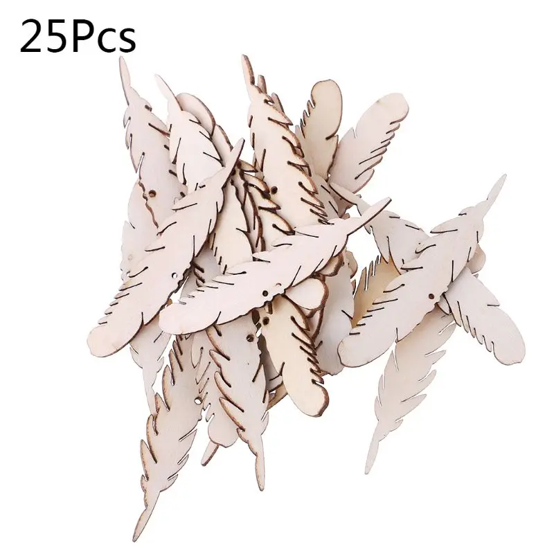 

25pcs Laser Cut Wood Feather Embellishment Wooden Shape Craft Wedding Decor