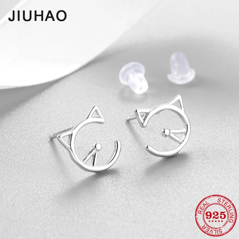 

Authentic 925 Sterling Silver Hollow out Cat shape Stud earrings for women accessories Small Earrings Fine Jewelry
