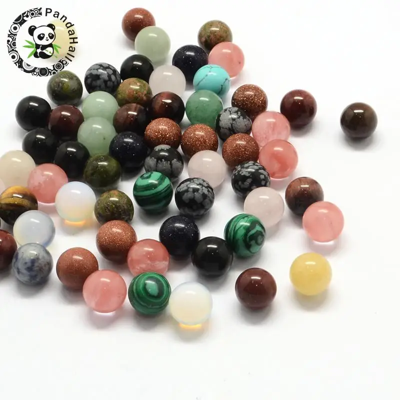 

50pcs Round Natural & Synthetic Stone Beads, No Hole Beads, DIY Jewelry Making Beads 9~11mm