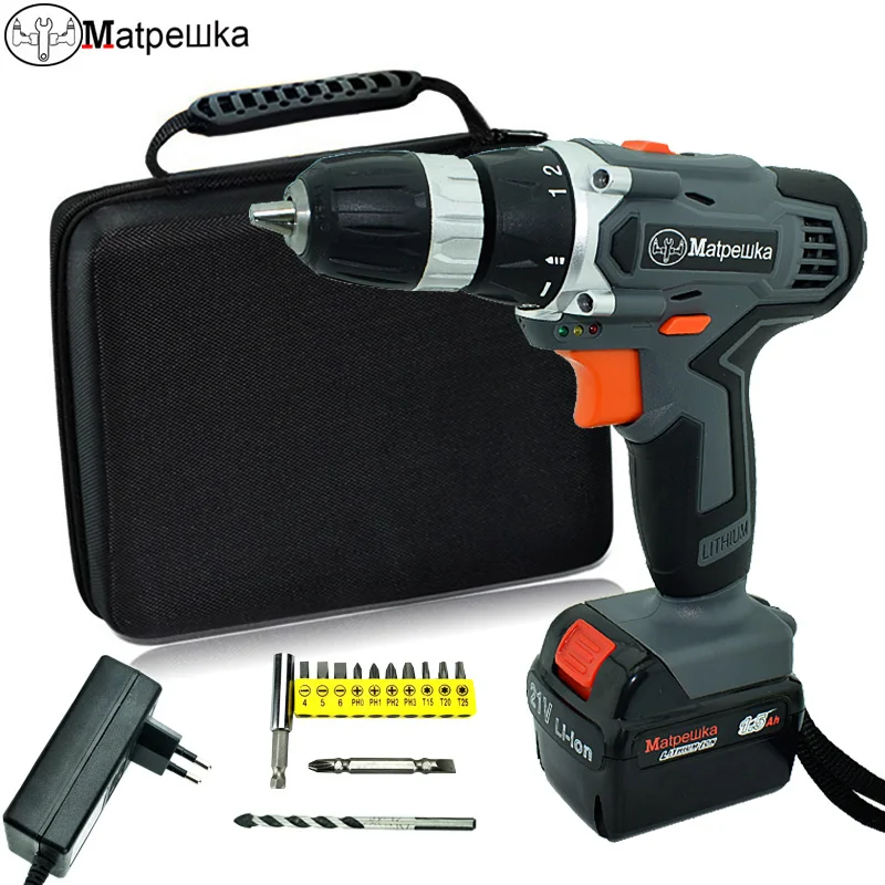 

21V drill multi-function electric screwdriver rechargeable household electric drill power tool Mini drill+13 gift+tool bag