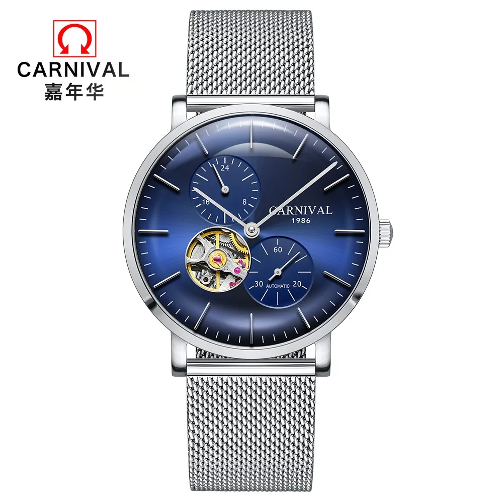 2018 мужские деловые механические часы Топ бренд CARNIVAL Tourbillon автоматические для