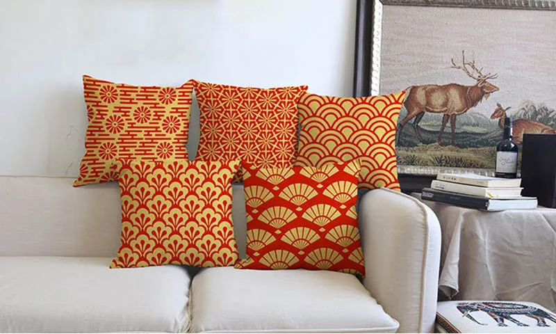 Оранжевые желтые Геометрические Цветочные диванные подушки Чехлы квадратная Мода цветок стрекоза печать дома de coussin наволочка