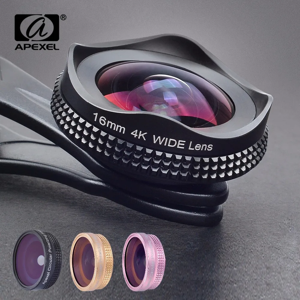 APEXEL Pro 16 мм 4k супер широкоугольный объектив с фильтром CPL 2 в 1 HD универсальный
