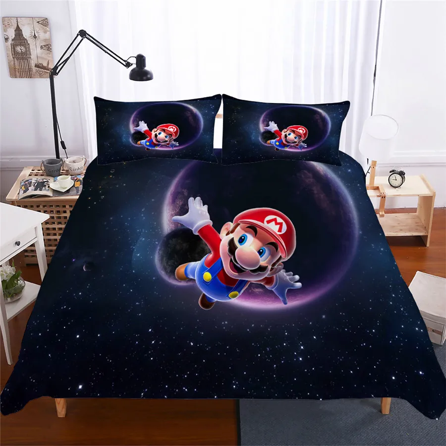 

HELENGILI 3D Bedding Set Mario Print Duvet Cover Set Lifelike Bedclothes with Pillowcase Bed Set Home Textiles #MLA-04