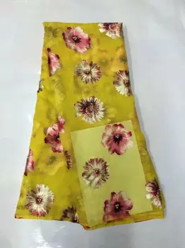 

5Y/pc Wonderful yellow silk chiffon and nice flower african smooth and soft silk lace fabric with rhinestone for dress JS26-1