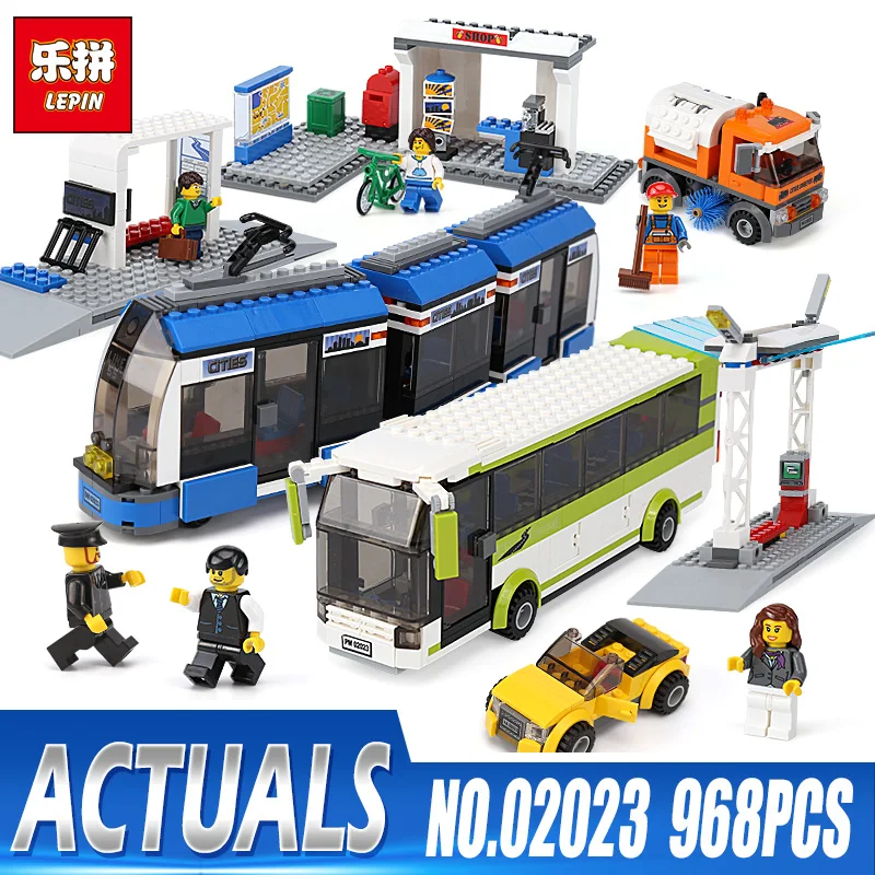 

Lepin Blocks 02023 City Public Transport Station Set Compatible Legoings Toys 8404 Building Bricks Bus Train Car Christmas gifts