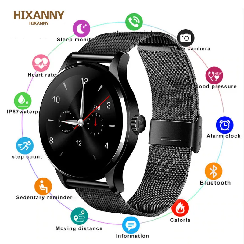 HIXANNY K88H Bluetooth Смарт часы классические металлические умные для здоровья монитор