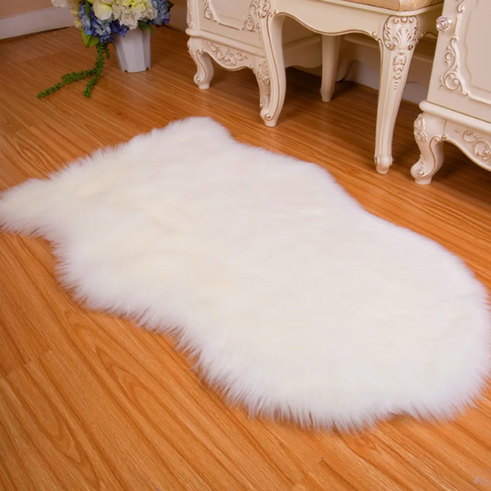 

Soft Sheepskin Rug Chair Cover Artificial Wool Warm Hairy Carpet Seat Pad Nordic Style Kitchen Dining Seat Cushion Mat decor