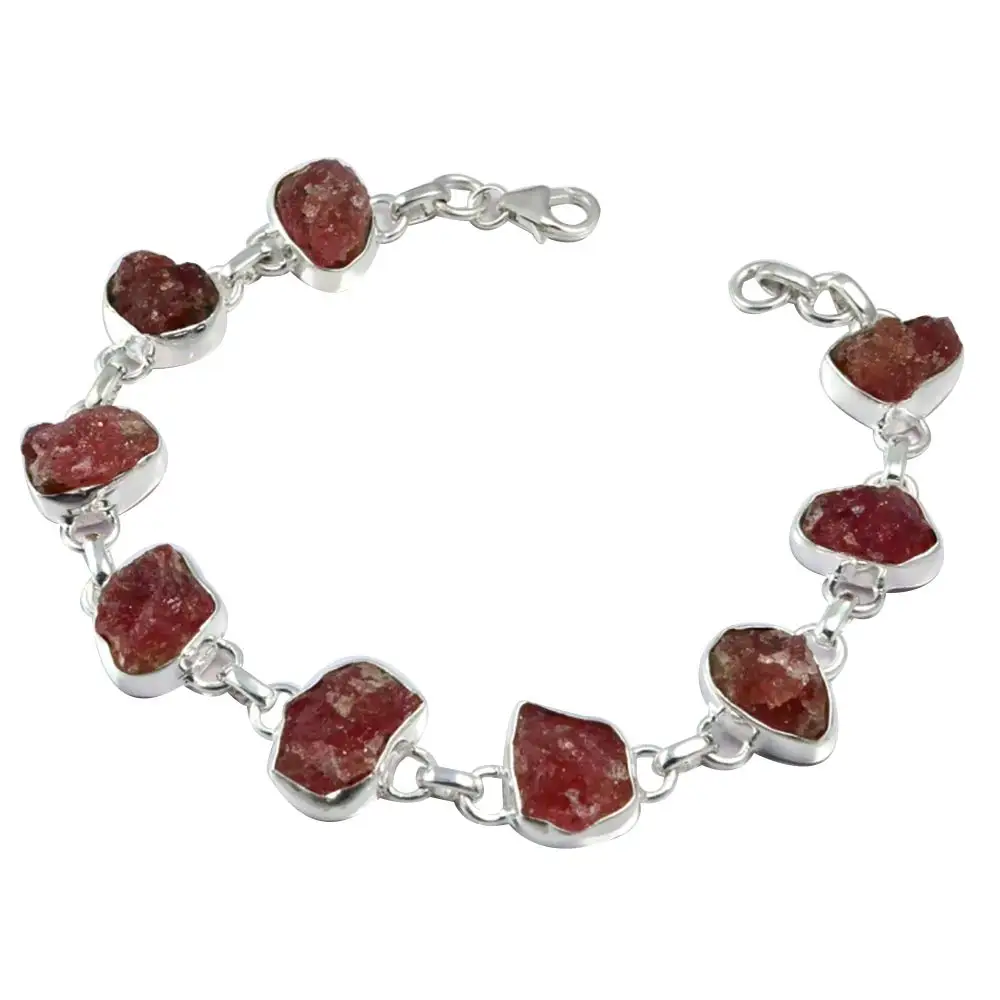 

NiaoZaiFei YunZaiKan Genuine Garnet Rough Bracelet 925 Sterling Silver, 21 cm,2SBR0008