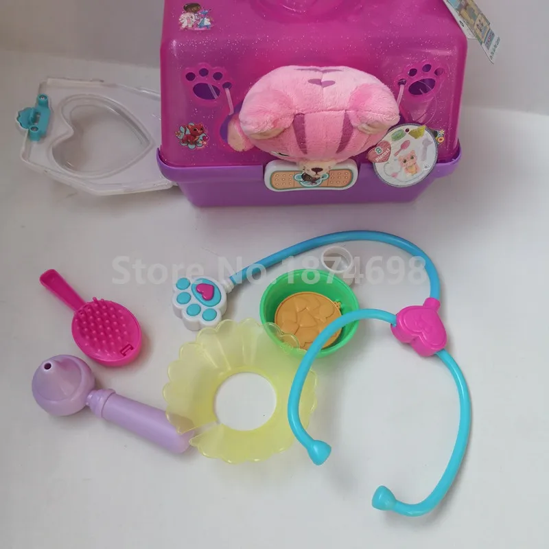 New Doc McStuffins Pet Vet On The Go Carrier Whispers Cat Plush& Figure Tool Accessories Set Kids Toys Dolls for Girls Gifts