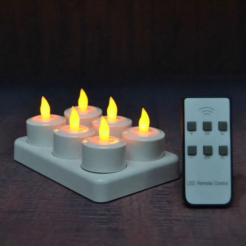Home Intelligent Set Of 6 Led Candles W/remote Controller Flickering Frosted Rechargeable Tea Light Waxless Christmas Wedding Party Decor-amber