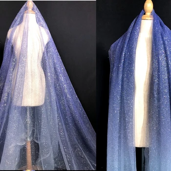 

150cm*50cm Shiny Starry Sky Gradient Ramp Blue Fluorescent Gauze Fabric For Diy Veil Wedding Decoration Party Dance Dress