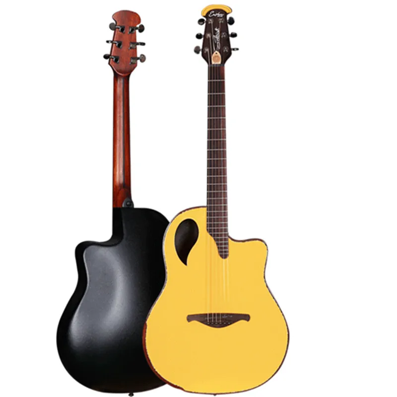 Alta calidad ronda de vuelta ovación eléctrica acústica Guitarras con aleación de carburo de Conchas Guitarras ra