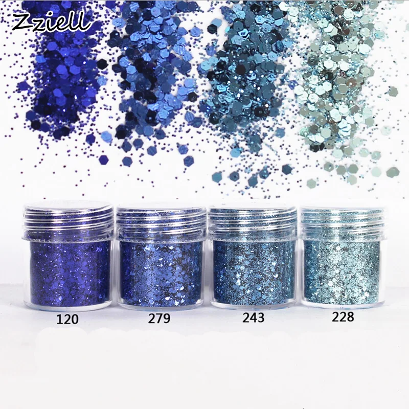 

Zziell 1 Jar/Box 10ml 4 Dark Deep Sea Blue Mix Nail Glitter Powder Sequins Powder For DIY Nail Art Decoration