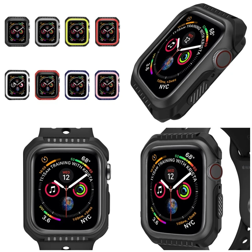 Fashion Dual Color Soft Silicone Case Bumper For Apple Watch Case Series 1 2 3 4 Cover Frame Full Protection 40mm 44mm 42mm 38mm