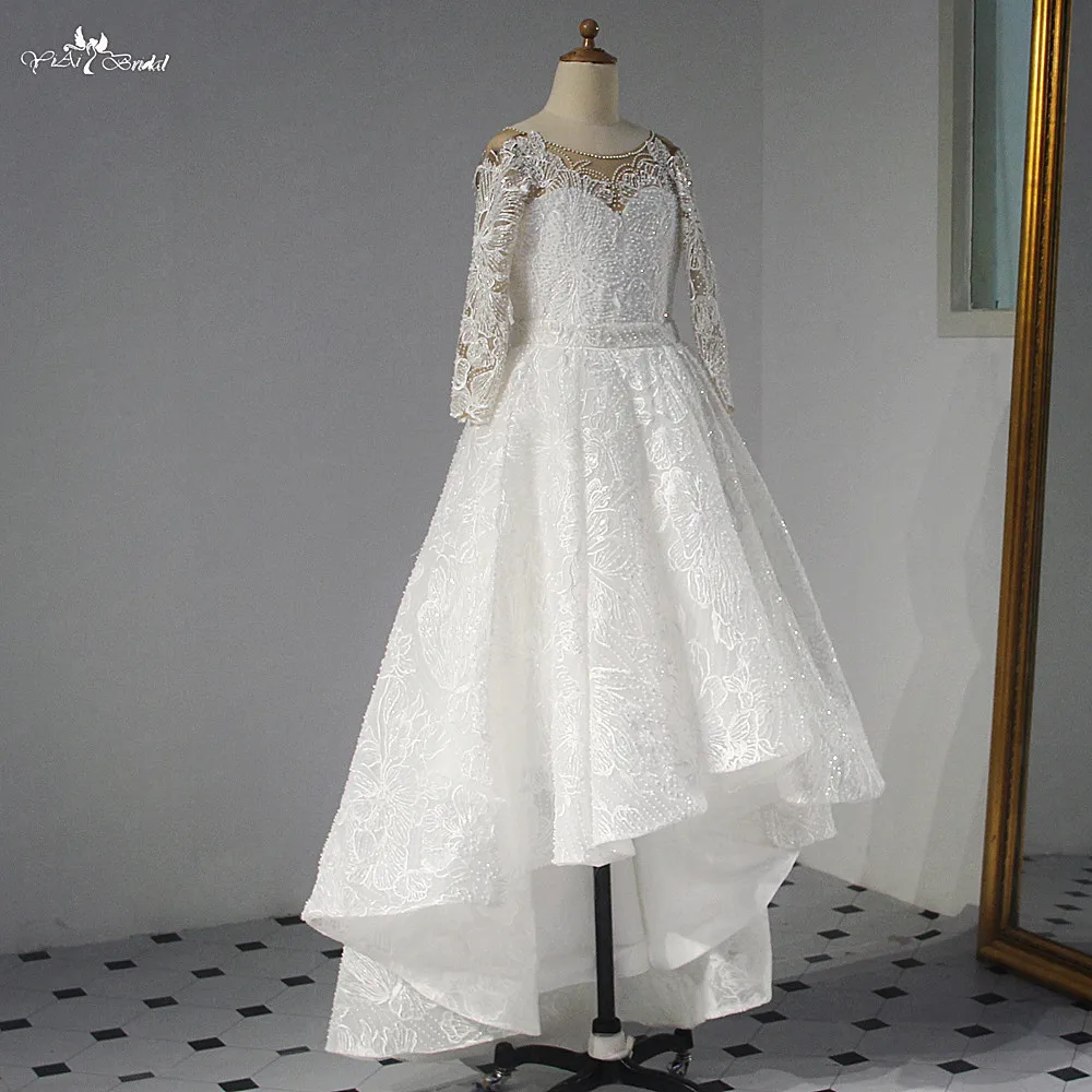 FG11 Lace Flower Girl Dresses Long Sleeve Party Pageant Ball Gown For Kids (1)