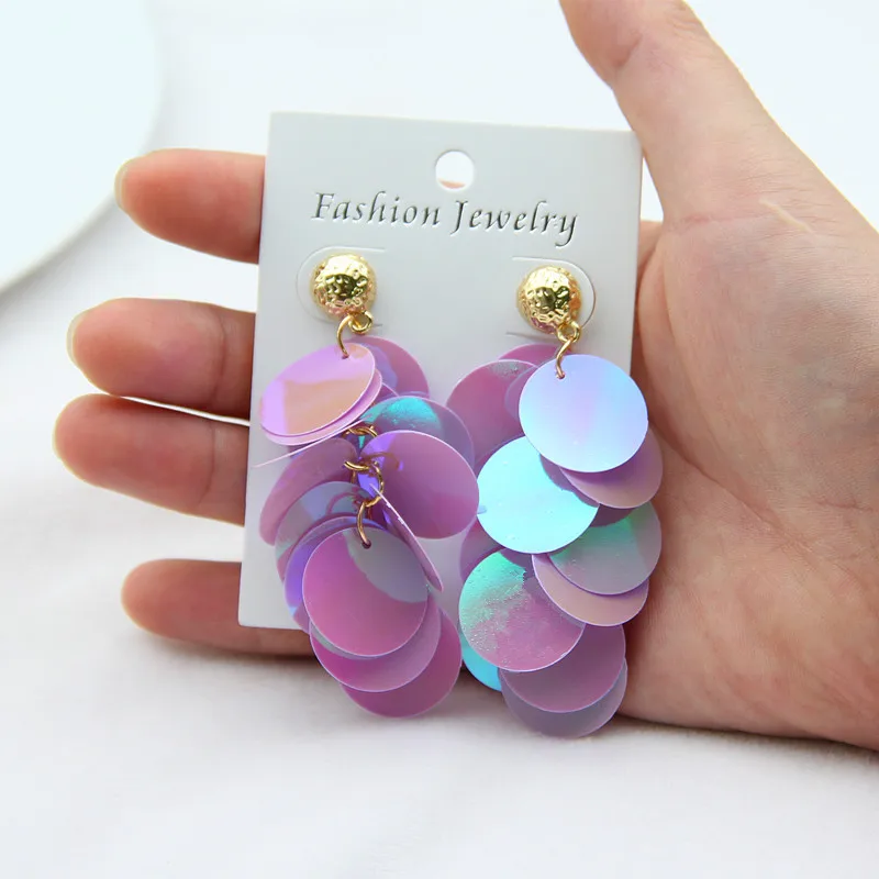 FishSheep 2018 Fashion Bling Sequins Long Tassel Earrings For Women Handmade Bohemian Colorful Drop Earrings Statement Jewelry - Image 5