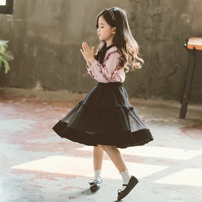 Preppy Style Girls Clothes Sets Spring Autumn Long Sleeve Shirts + Shirts 2PC Baby Kids Clothes Casual Teenager School Uniform
