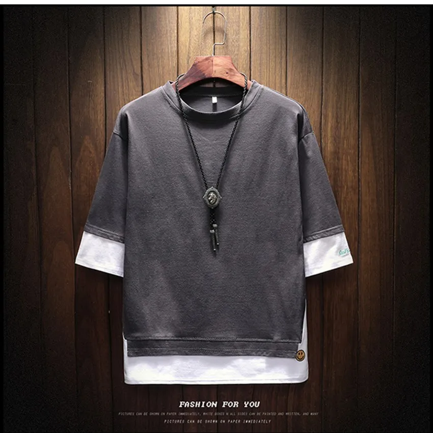 Лето, корейская мода, мужская повседневная Однотонная футболка с коротким рукавом, большой размер, 95% хлопок, 5% полиэстер - Цвет: Dark  grey