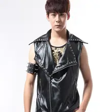 Лидер продаж! Черный, красный певец тонкий рок стойки барабан одежда мужской костюм заклепки кожаный жилет для мужчин chaleco hombre colete masculino