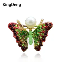Kingdeng borboleta broches pérola feminino acessórios strass bonito presentes esmalte pinos broche lapela pino do vintage crianças jóias