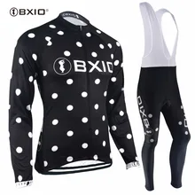 BXIO Women Winter Cycling Sets Black Bike Clothes Long Sleeve Cycling Clothing White Point MTB Bicycle Outdoor Sport Wear 038
