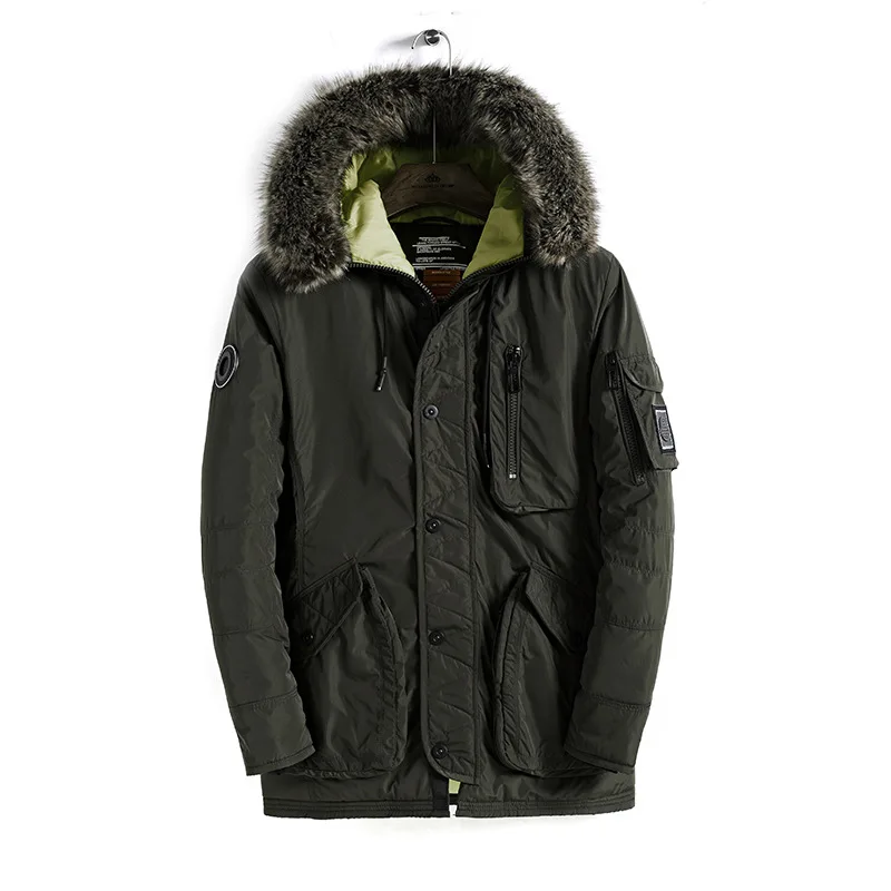 

2018 new Moda men parkas winter fur collar hooded Chaqueta hombres cotton quality men's warm outdoor hiking Army Green jacket