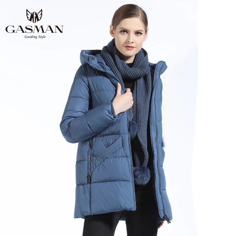 GASMAN 2018 Girl's Coat Winter Women Bio Down Jacket With Scarf Women White Coat Medium Length Thickening Down Parka For Women