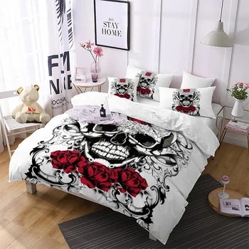 

Skull Rose Comforter Bedding Sets Black Duvet Cover Set Queen Flower King Size Bedding Set 3d Home Textile 3pcs Bed Linen 25