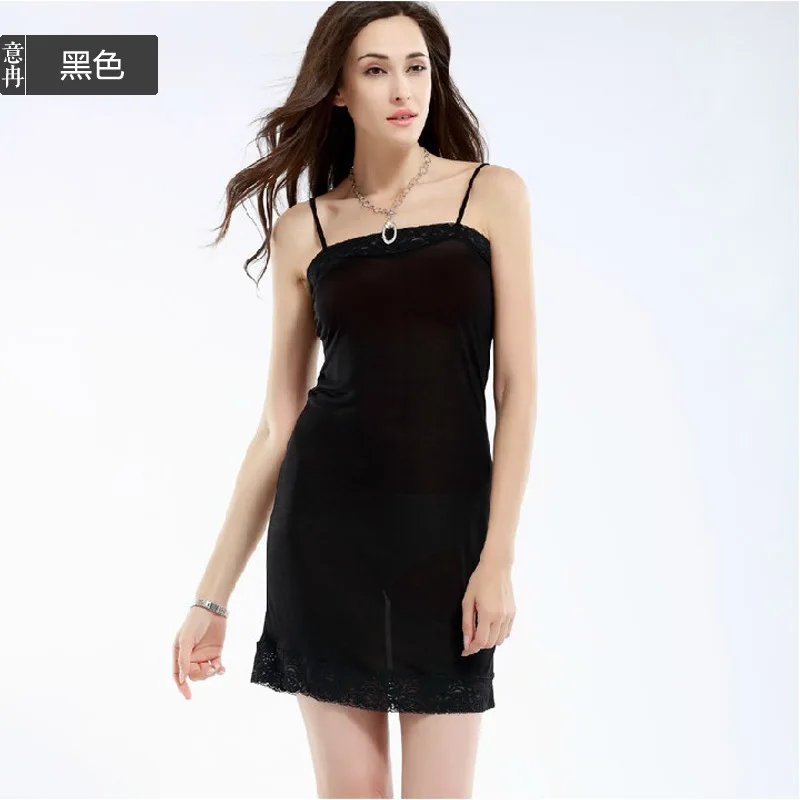 Hoffen 2017 Summer Womens 100% Silk Petticoat Lace Patchwork Sexy Lingerie Underdress Soft Fitness Silk Slip Ukraine WS124