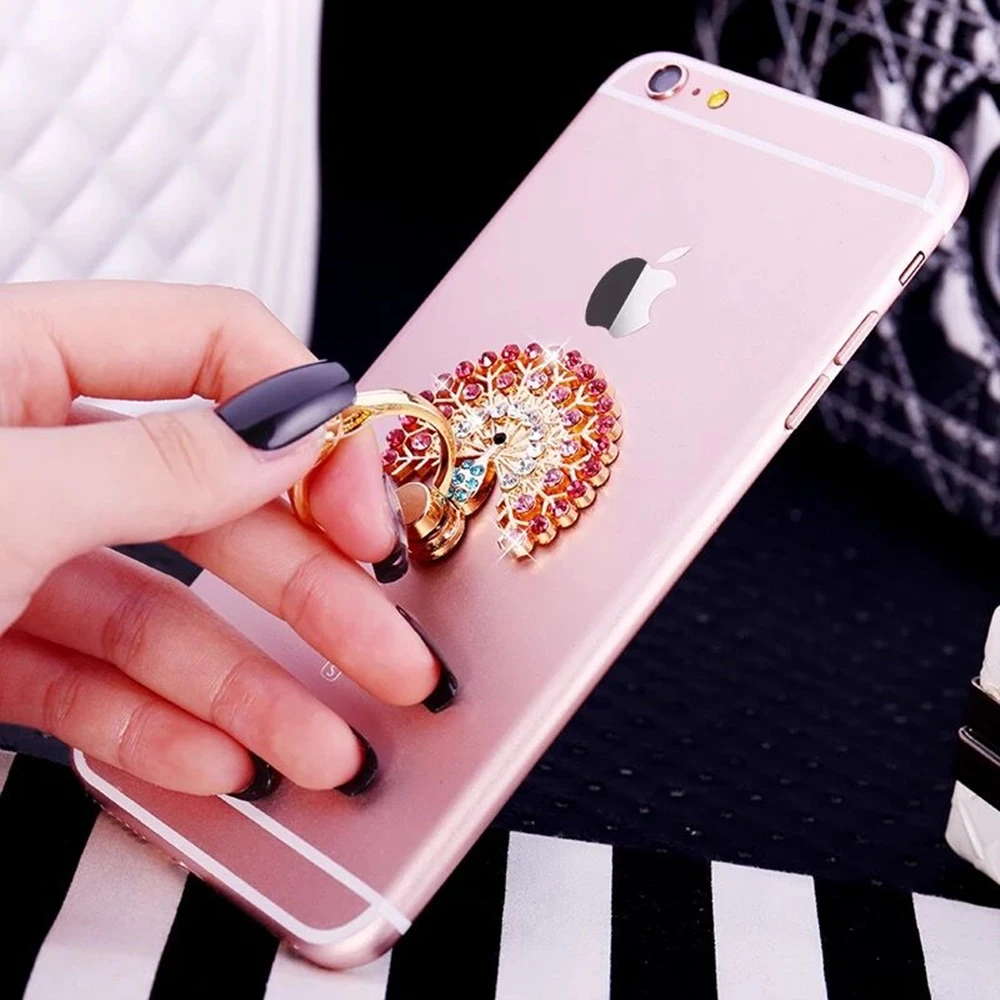 Universal 360 Rotating cute Cartoon Rhinestone Cellphone Accessories Finger Ring Stent Mobile phone holder stand for iphone7Plus