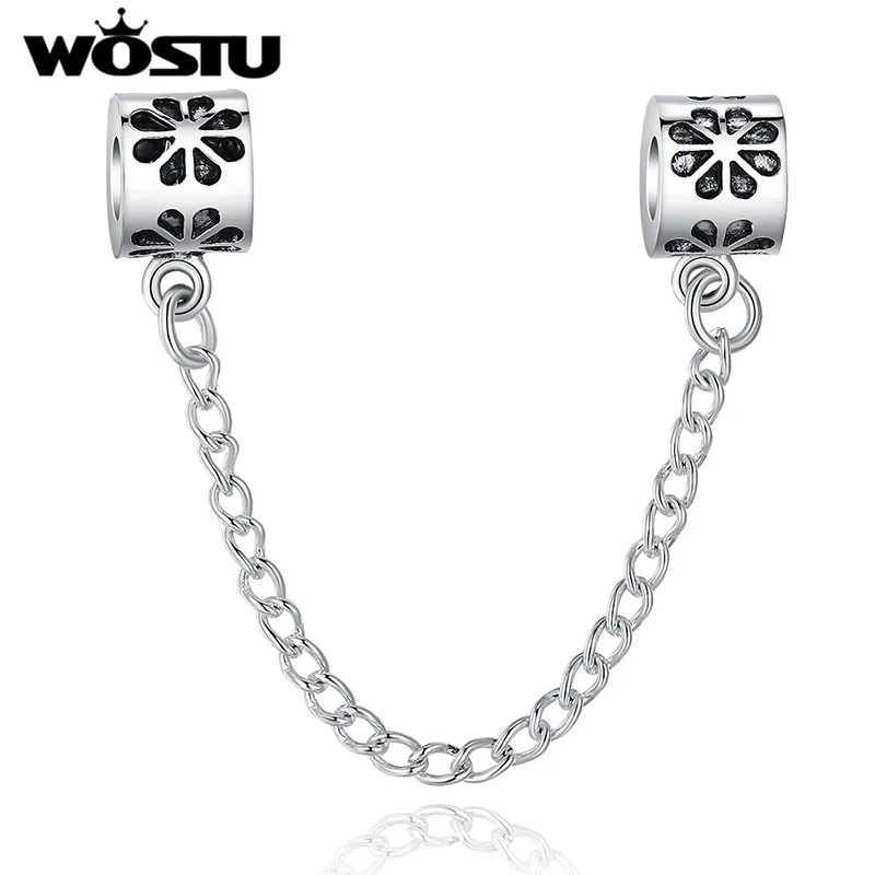 High Quality Silver Plated Heart Safety Chain Charm Beads Fit Original WST Bracelet For Women DIY Jewelry Free Shipping