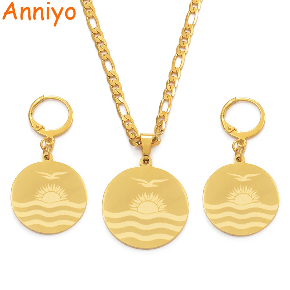 

Anniyo Kiribati Flag Jewelry set Stainless Steel Necklace Earrings for Women Girls Gold Color Ethnic Patriotic Gifts #076321