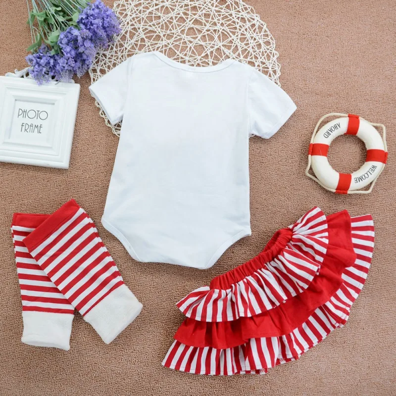 Newborn Baby Girl Clothes 0-4Y Baby Girl Striped Short Sleeve Top And Skirt And Pants Kit Kids Cotton Three-piece Outfit Set