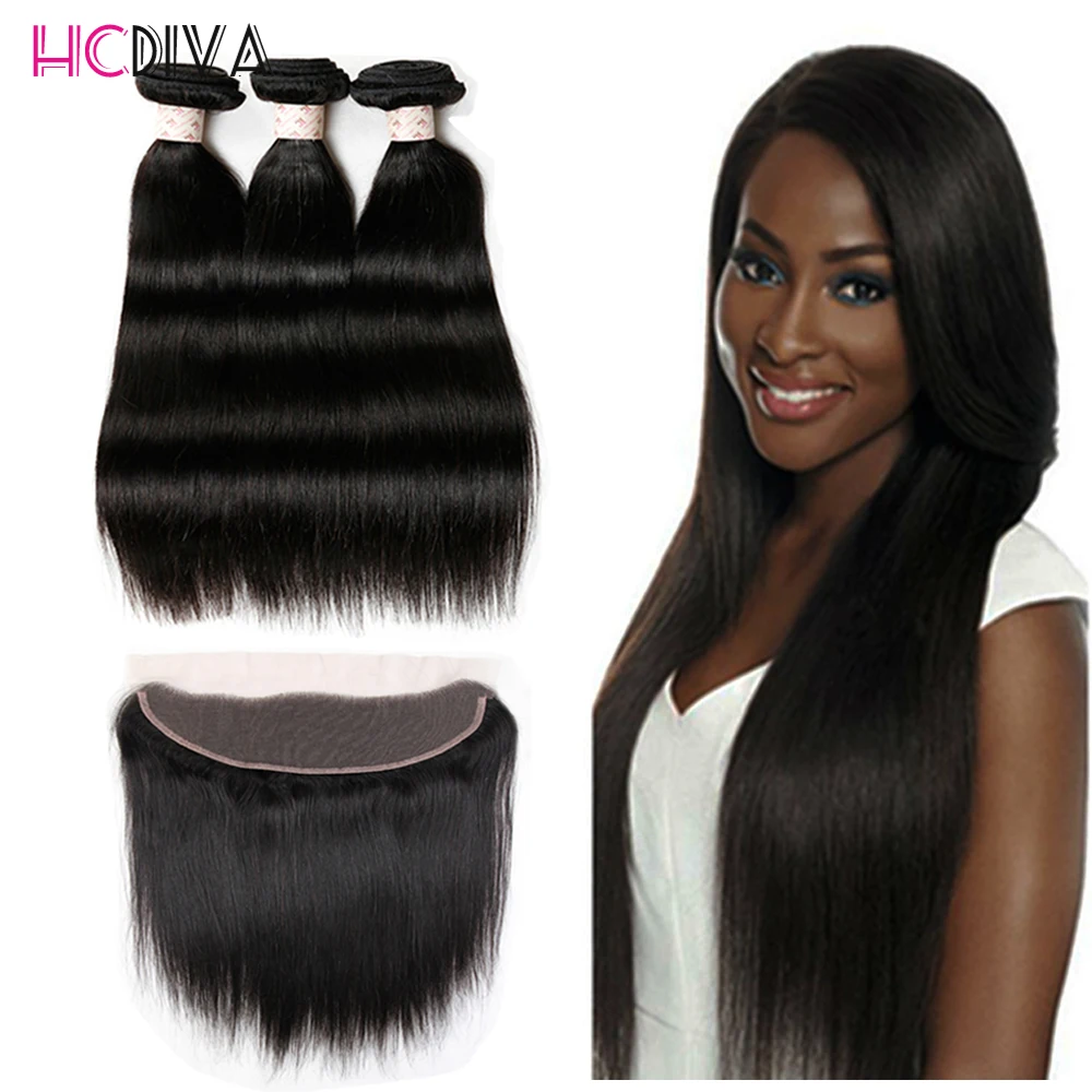 8a ms lula Brazilian virgin Hair With Closure Brazilian Straight Hair With Closure Ear To Ear Lace Frontal Closure With Bundles